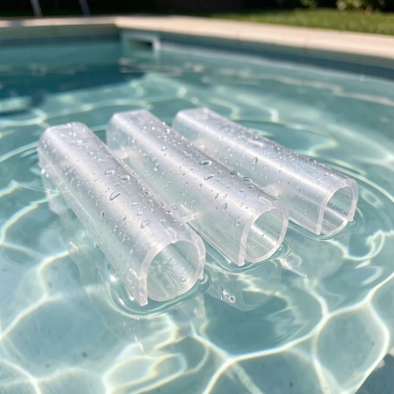 Lames de volet de piscine en polycarbonate translucide vues de près